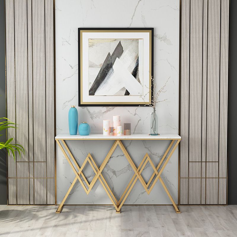 Contemporary Console Accent Table Antique Finish Rectangle Console Sofa Table in Marble