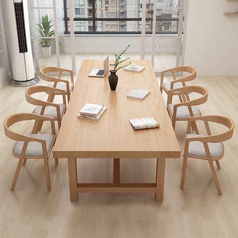 Rectangle Industrial Dining Room Table Pine Solid Wood Table with Trestle Base