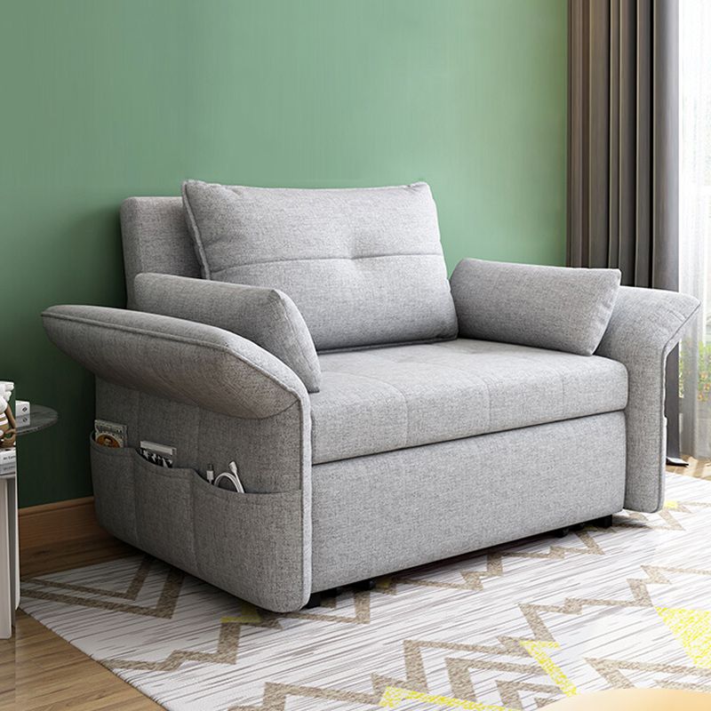 Modern Fabric Sleeper in Light Gray Flared Arm Futon And Mattress with Storage