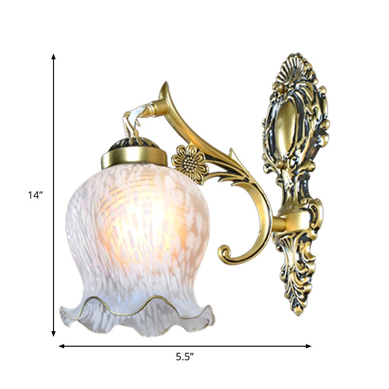 Weiße Glasgold Wandhalterung Lampe gedruckte Blume einzelner Kopf Land