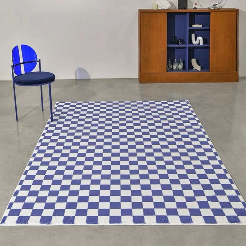 Green Chessboard Print Rug Polyester Simple Rug Washabe Rug for Living Room