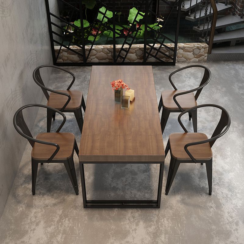 Industrial Style Solid Wood Dinner Table Brown Rectangle Table with Sled Base for Dinning Room