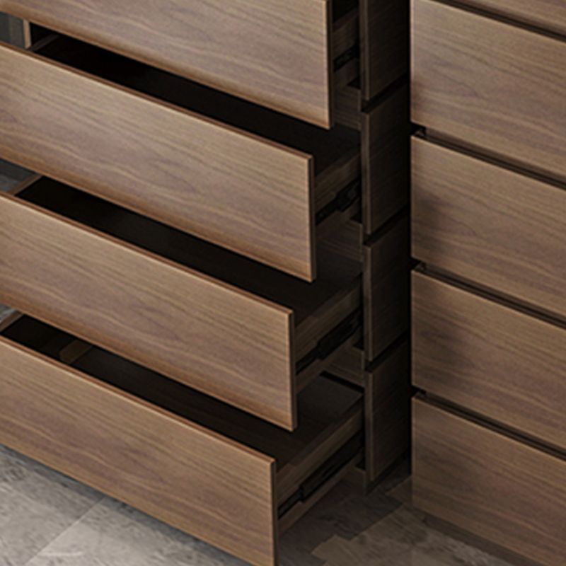 Contemporary Vertical Bedroom Chest Wooden Storage Chest in Brown with Drawers