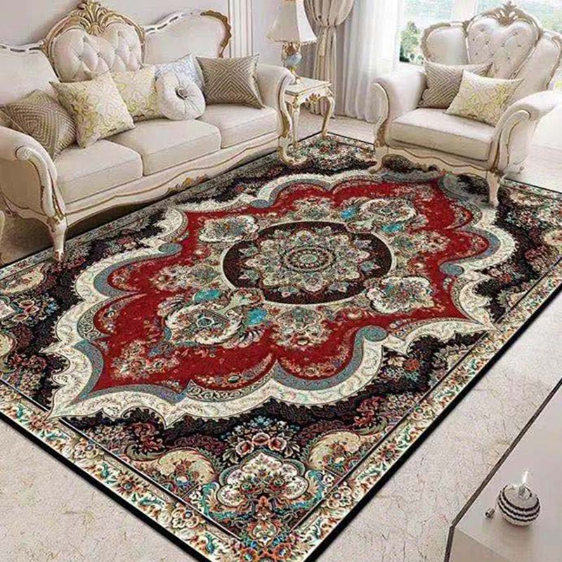 Multicolored Traditional Rug Gorgeous Flower Print Carpet Non-Slip Backing Carpet for Living Room
