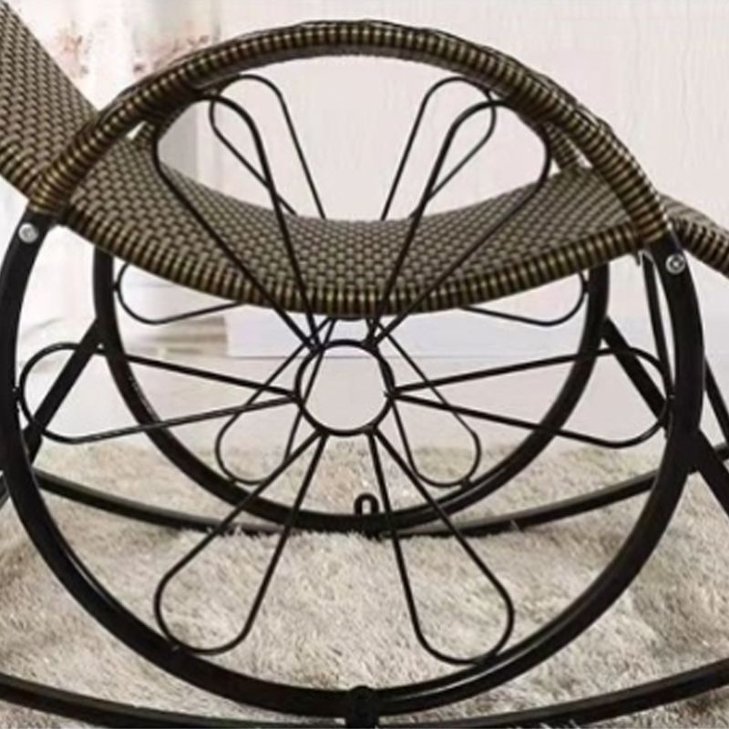 Contemporary Spindle Rattan Rocking Chair Wheel Handrail Design Metal Frame Rocker Chair