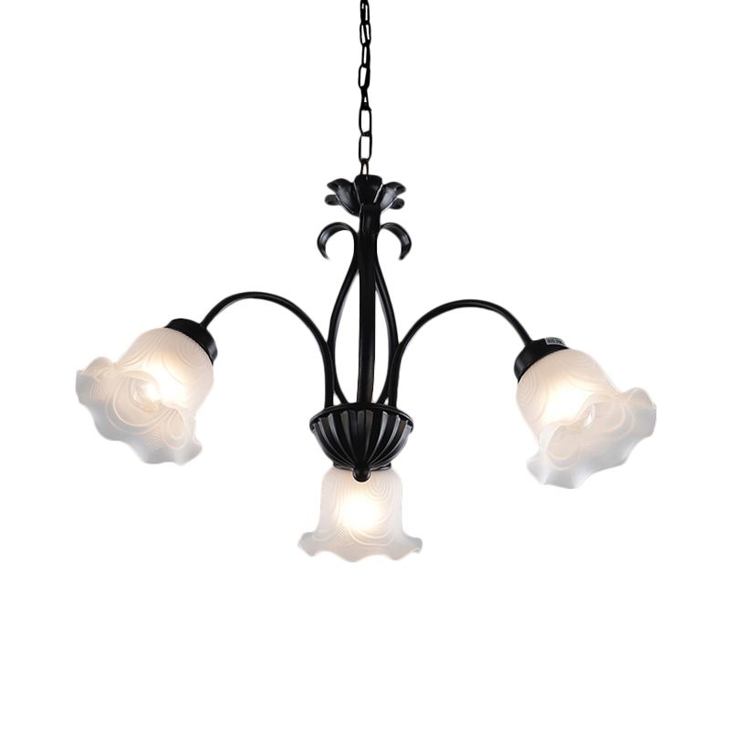 Lampada del lampadario floreale country 5/6/8 teste in vetro glassato lampada a sospensione in nero con braccio attorcigliato