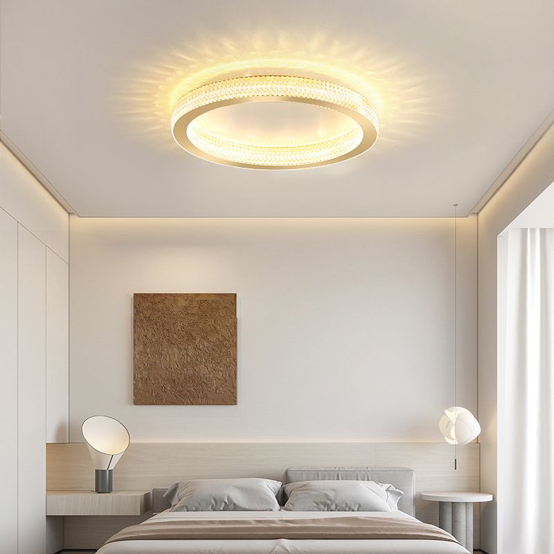 Single Golden Flush Mount Lighting Circle Glass LED Ceiling Light for Bedroom