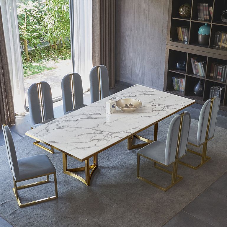 Metal Traditional Luxury Rectangle Table Sintered Stone Top Table for Dining Room