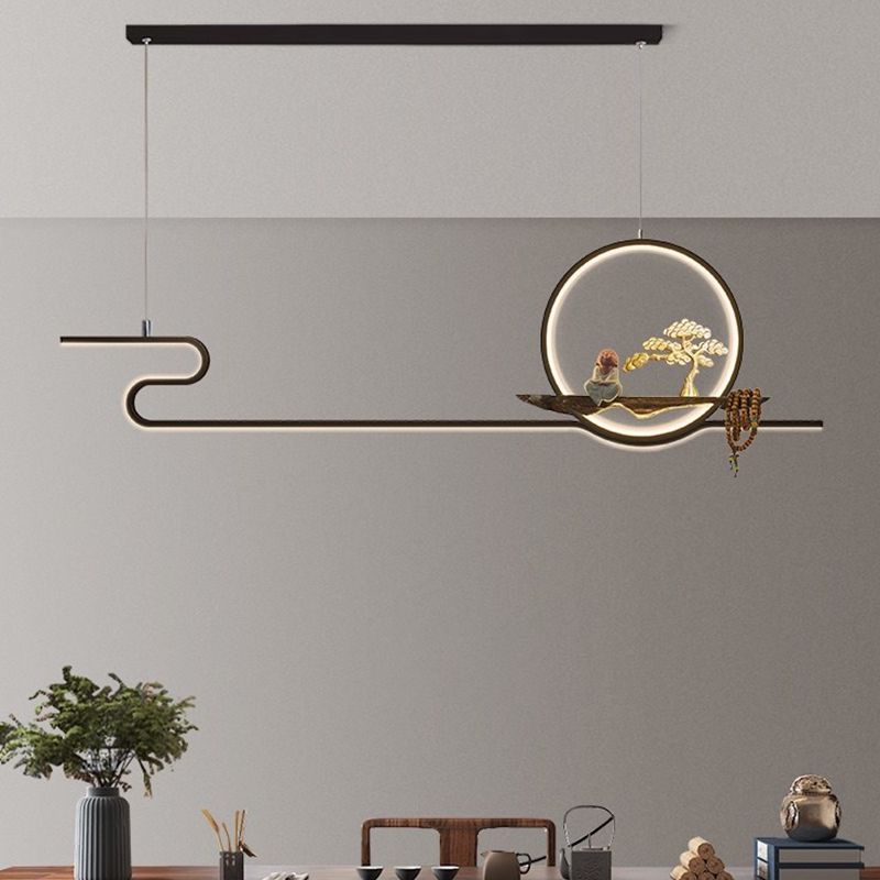 Contemporary Kitchen Pendant Lights Linear Hanging Light Fixtures Metal 2 Light