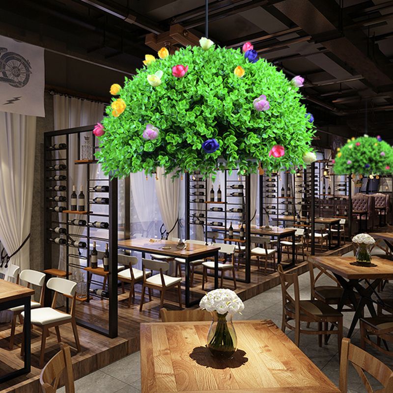 1-leichter gewölbter Hanglamp-Kit Factory Green Metallic Suspension Lighting mit künstlichem Blumen-Deko