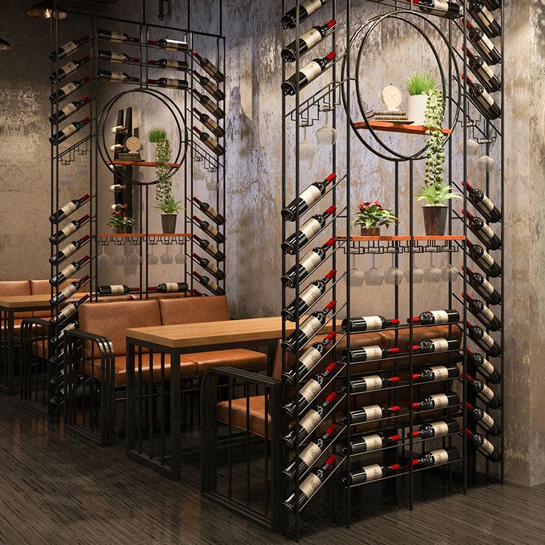 Iron Floor Wine Bottle & Glass Rack Black Industrial Wine Rack with Stemware Holder