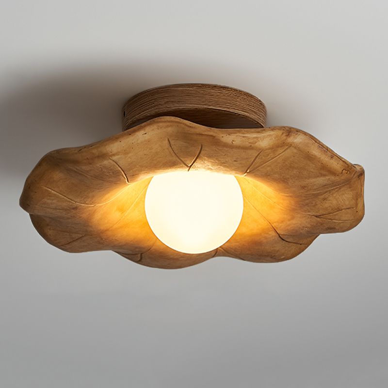 Modern Globe Flush Light Fixture Wood 1 Light Flush Mount Ceiling Fixture in Brown