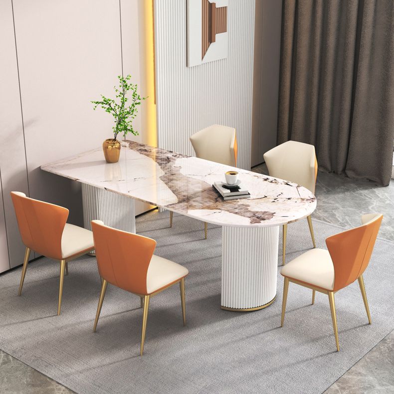 Stone Top Dining Table Modern Dining Table with Double Pedestal Base in White