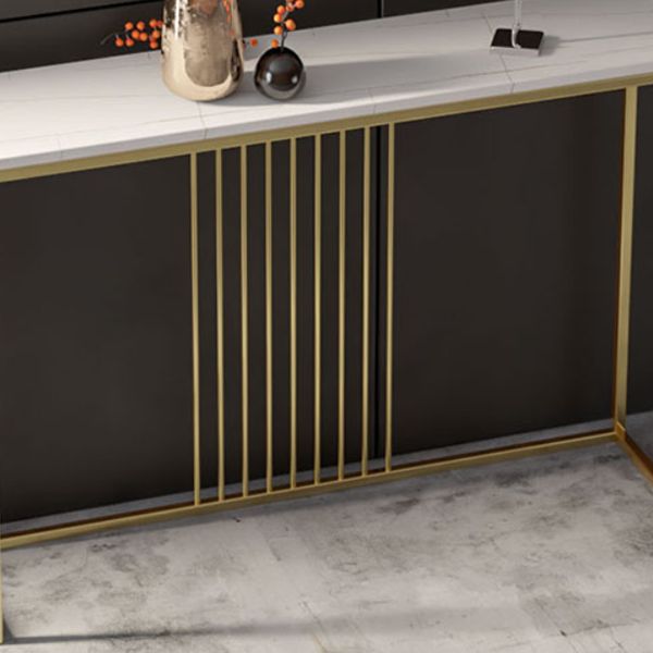 Iron Trestle Base Console Table with Rectangle Stone Top Accent Table