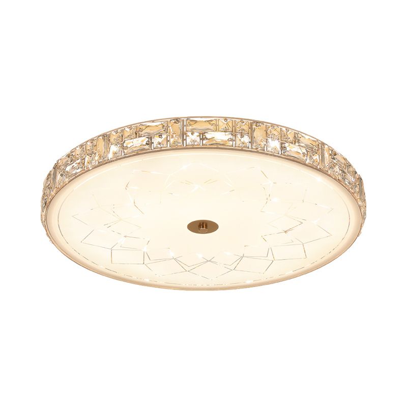 Crystal Round Flush Mount Minimalist LED Bedroom Ceiling Light in Gold with Glass Diffuser