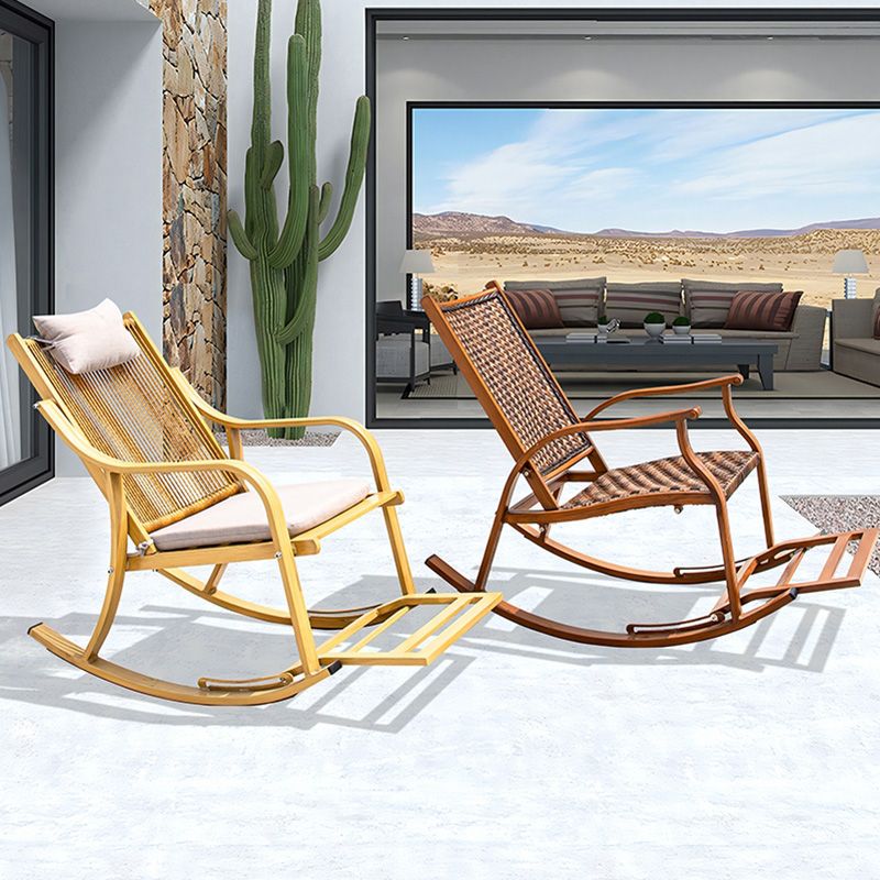 Traditional Rocking Chair Wicker Metal Frame Trapezoidal Back Indoor Rocking Chair