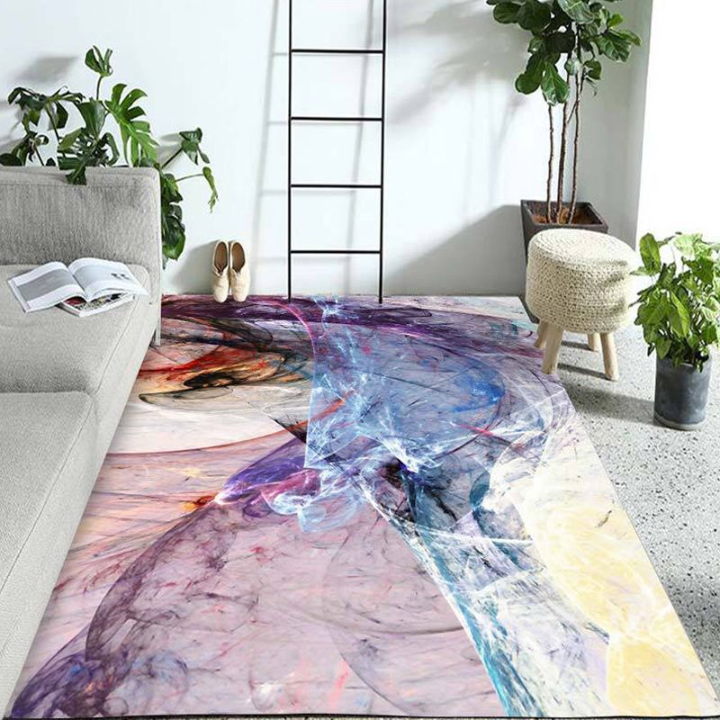 Funky Abstract Rug Purple Simple Rug Polyester Washable Non-Slip Backing Area Rug for Bedroom