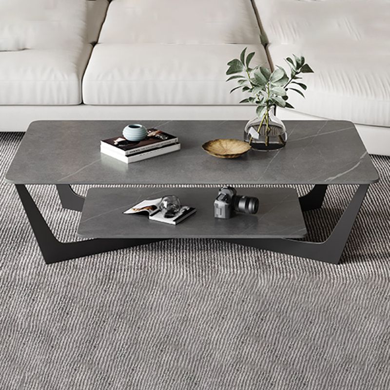 Glam Frame Coffee Table Slate Rectangular Coffee Table Set for Living Room
