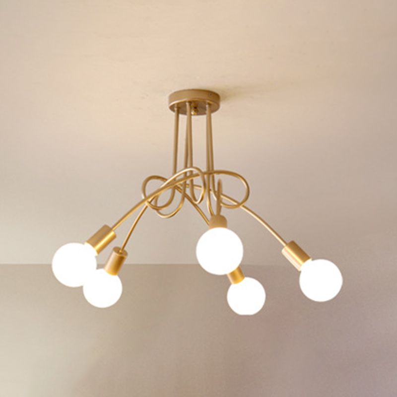 Industrial Style Iron Ceiling Light 5-Lights Curve Shape for Bedroom