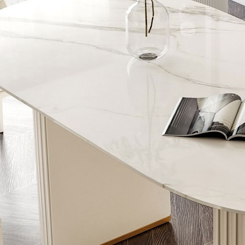 Contemporary Oval Dining Table Sintered Stone Top Double Pedestal Table
