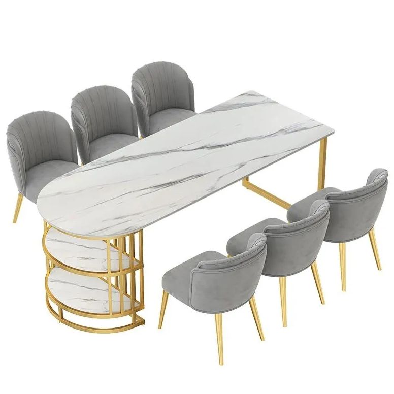 White Stone Top Dinner Room Kitchen Table Modern Metal Base Dinner Table