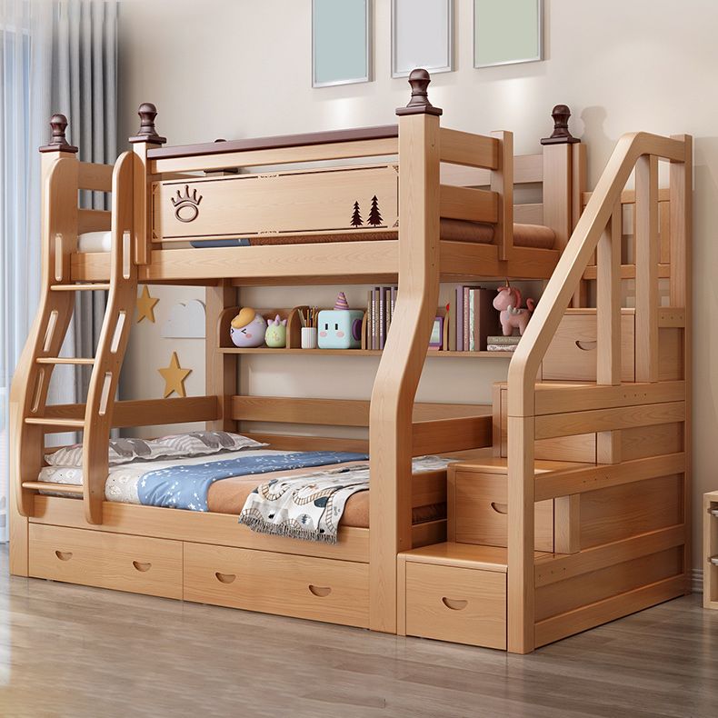 Solid Wood Natural Bunk Bed Scandinavian Kids Bed with Mattress