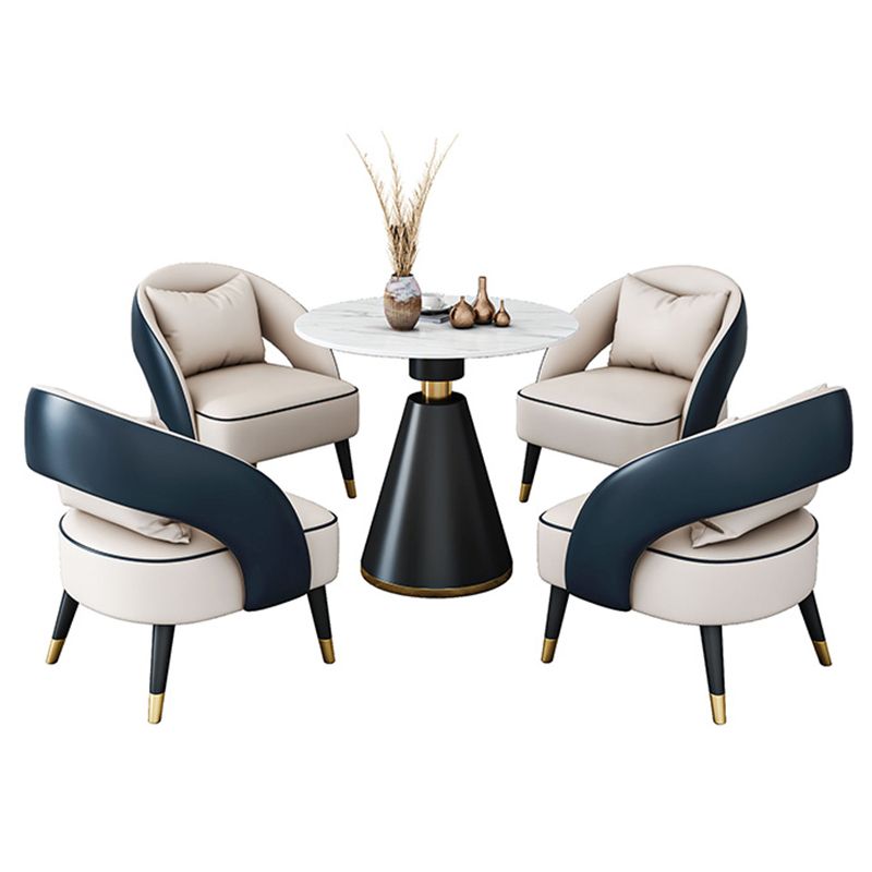 Traditioneller luxuriöser runder Esszimmer Tisch Sintered Steintisch mit schwarzer Sockelbasis