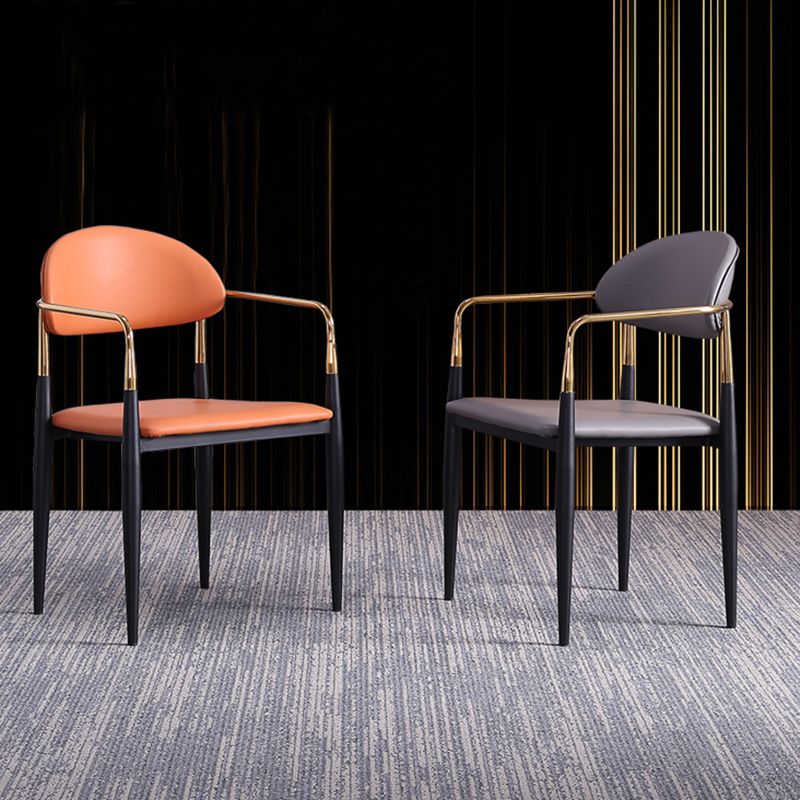 Glam Arm Chair Leather Metal Base Dining Chair for Dining Room