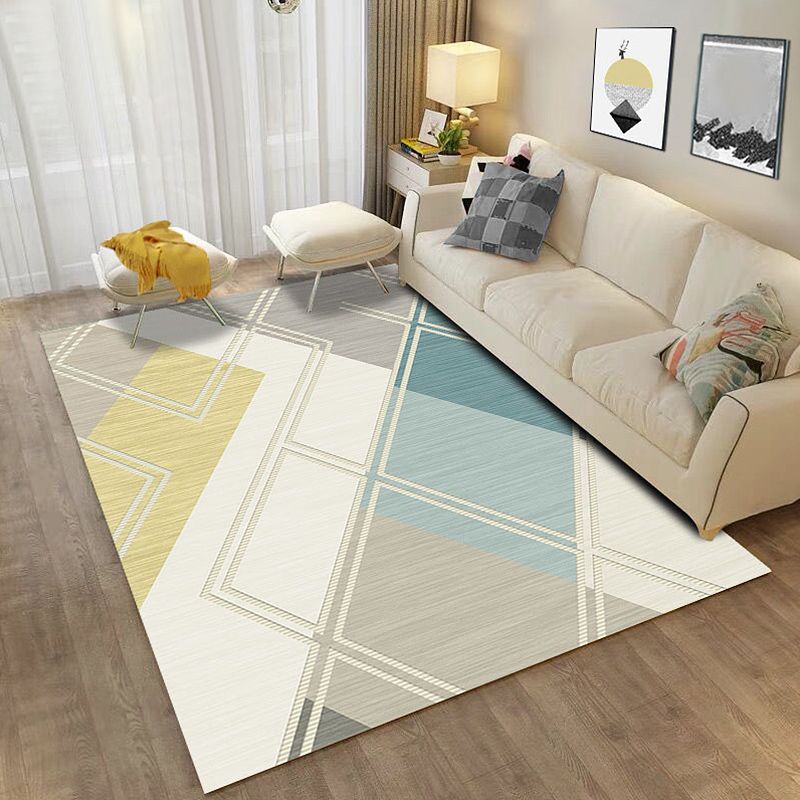 Minimalist Colorblock Geometric Pattern Rug Beige Polyester Rug Washable Pet Friendly Non-Slip Area Rug for Living Room