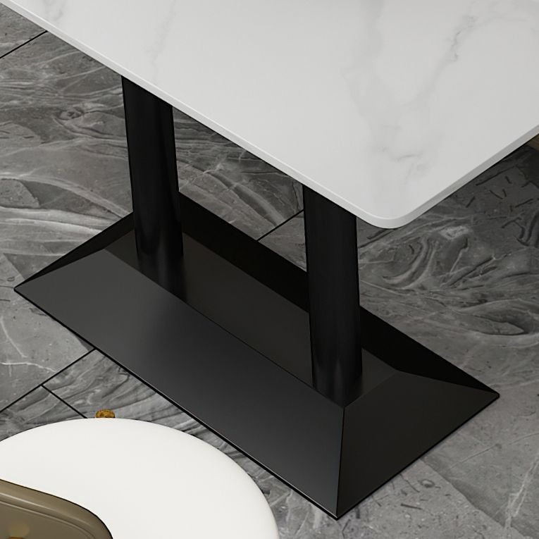 Industrial Dining Table White Sintered Stone Table with Black Metal Base for Dining Room