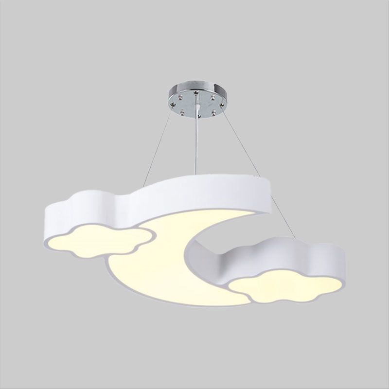 Acrylic Cloud and Moon Ceiling Pendant Modern White/Pink/Blue LED Hanging Chandelier in Warm/White Light