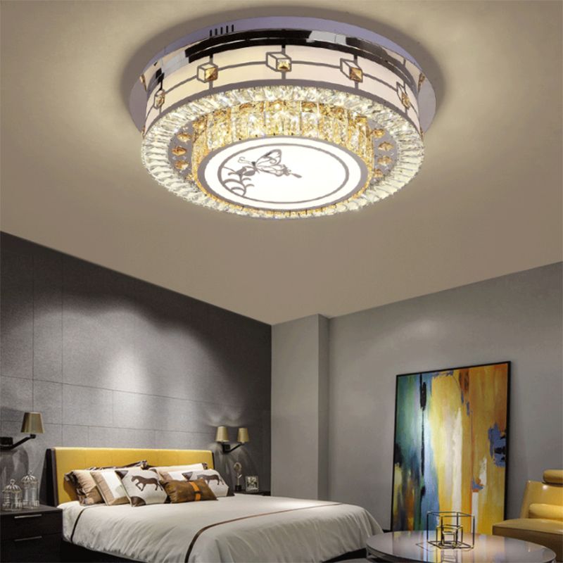 23.5"/31.5" W Round Crystal Flush Mount Light Contemporary LED Chrome Ceiling Mounted Fixture with Butterfly Pattern