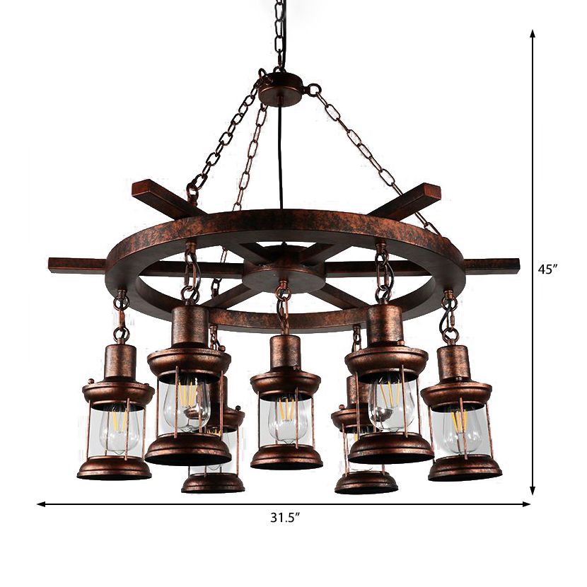 Kerosene Clear Glass Light Chandelier Vintage Style 3/7-Light Dining Room Pendant Lighting in Bronze