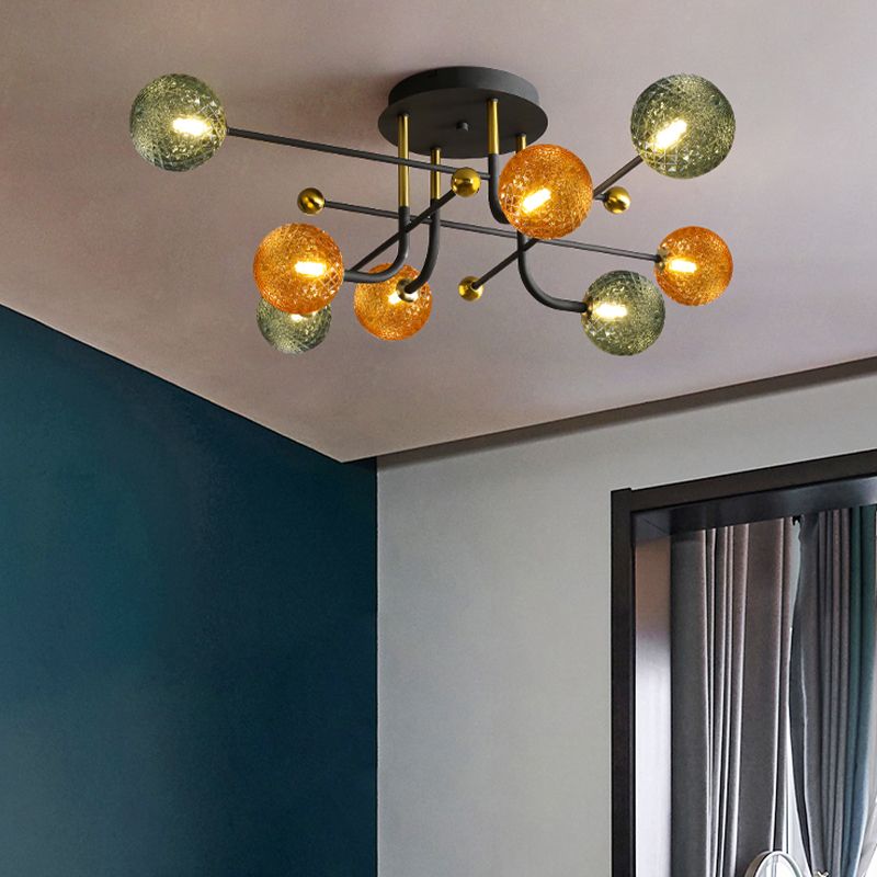 Glass Round Ceiling Light Fixture Modern Style Semi Flush Ceiling Light