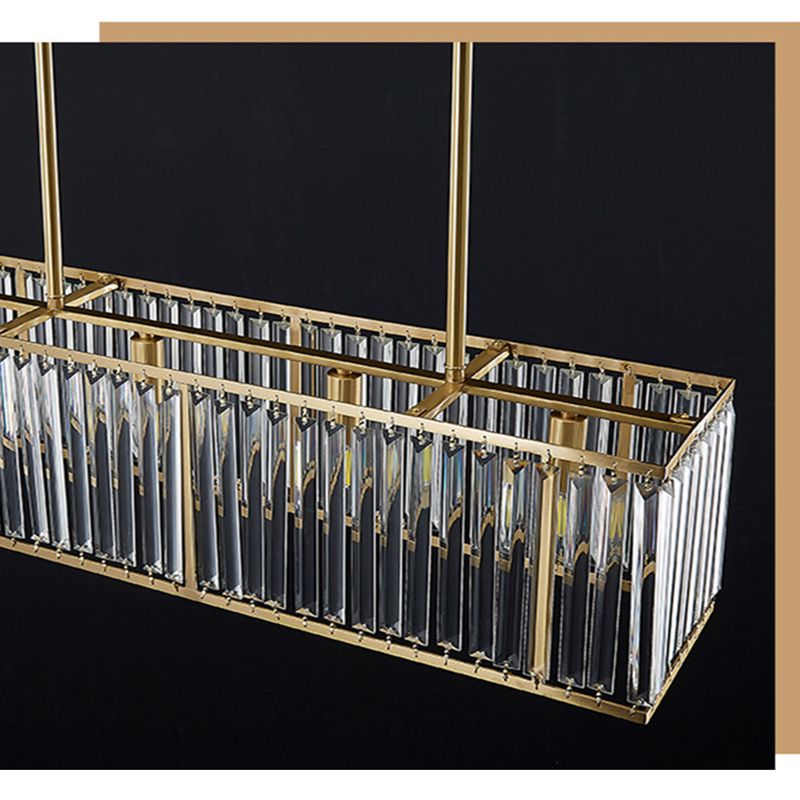 Luce a sospensione dell'isola a LED in oro in rame nella moderna lampada appesa al cristallo rettangolare per sala da pranzo