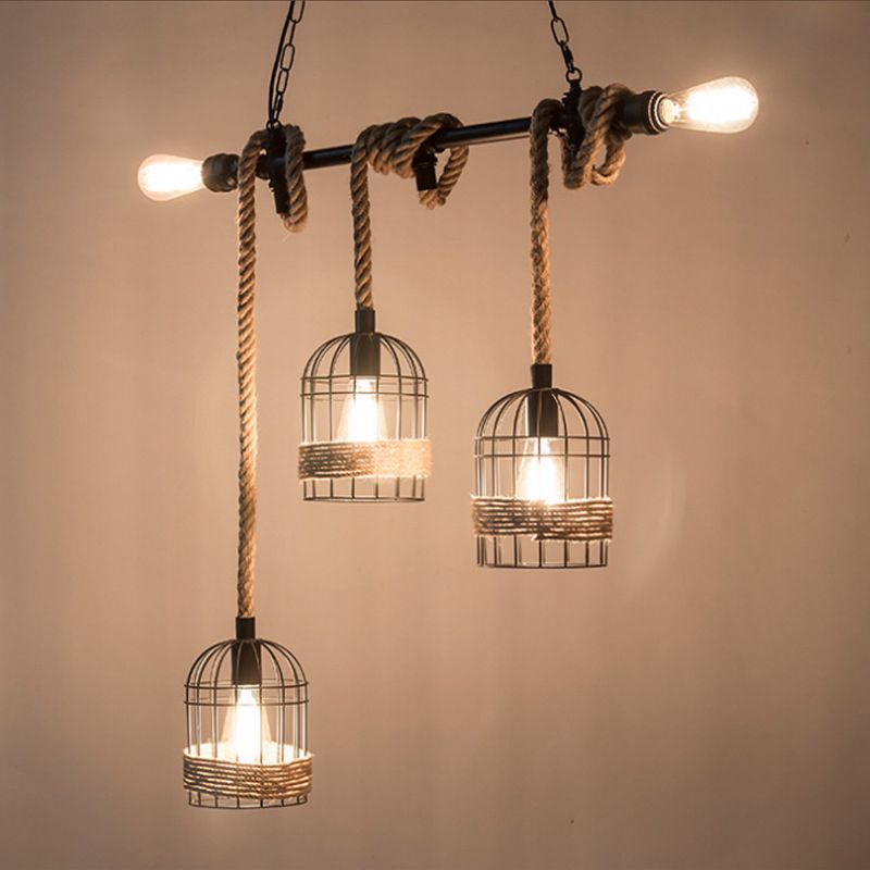 Cage Shape Pendant Lighting Modern Style Metal 1/3/5 Lights Hanging Lamp in Brown