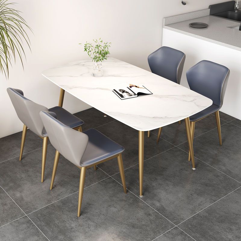 Glam Rectangle Dining Table Set 1/3/4/5 Pieces Dinette Set with White Sintered Stone Top
