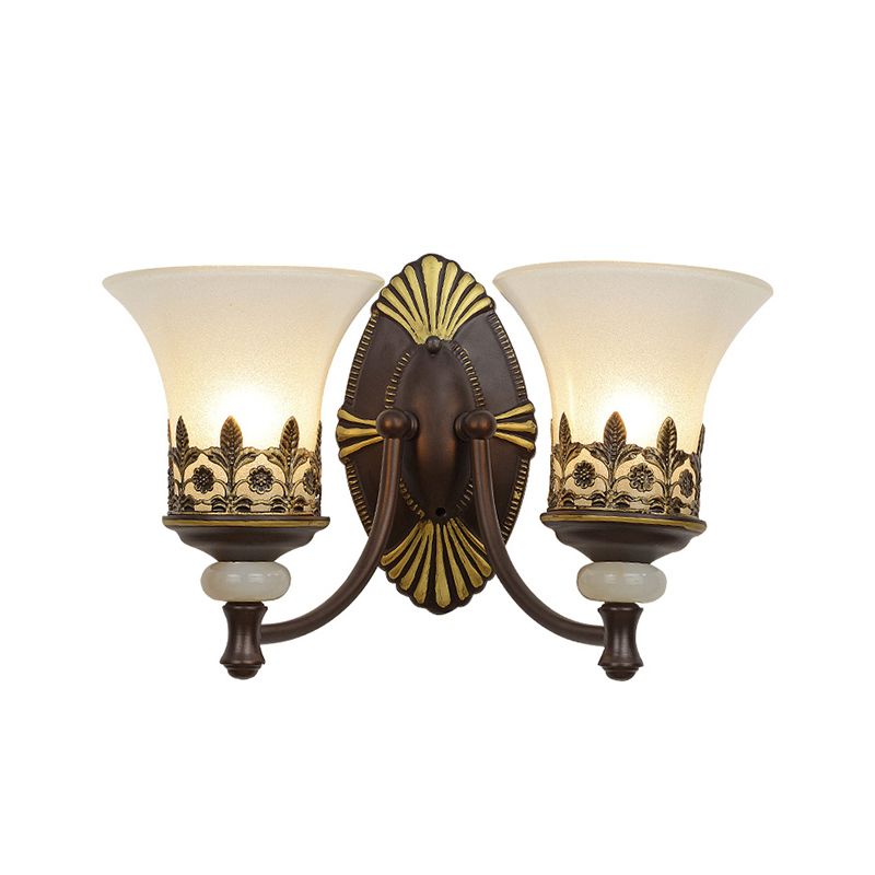 Flared Bedroom Sconce Light Fixture Rustic Frosted White Glass Wall Mounted Lamp