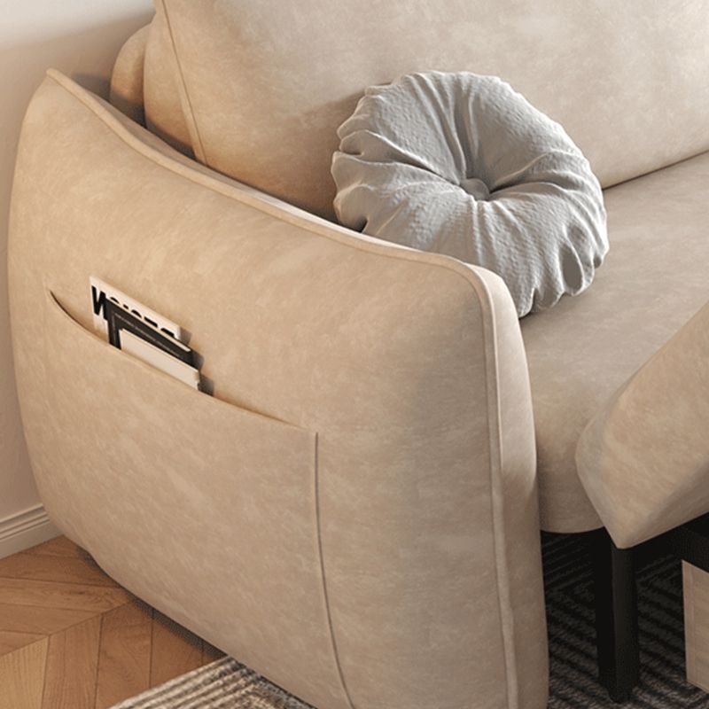 Convertible Faux Leather Sofa Bed Contemporary Square Arm Sofa Bed in Beige