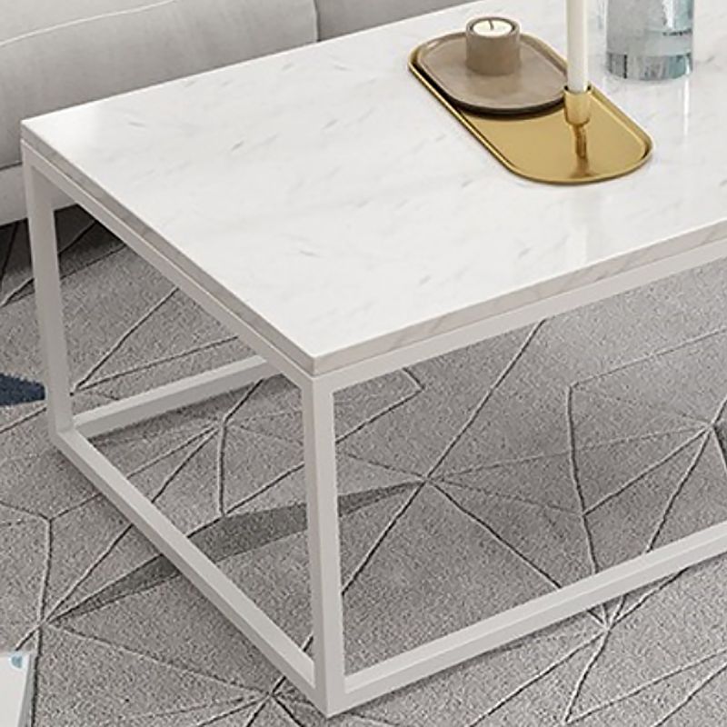 Glam Rectangle Coffee Table with White Marble Top and Iron Frame