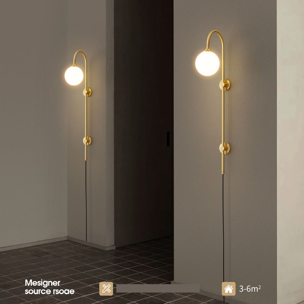 Bola Bedside Pared Lámpara colgante de vidrio 1 Cabeza Minimalista Montaje de pared Luz de luz en oro