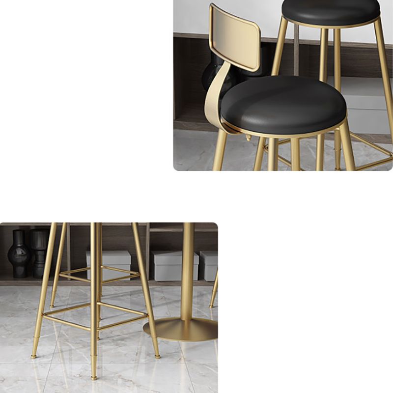 Glam Style Upholstered Barstool Round Low Back Bar Stool with Gold Frame