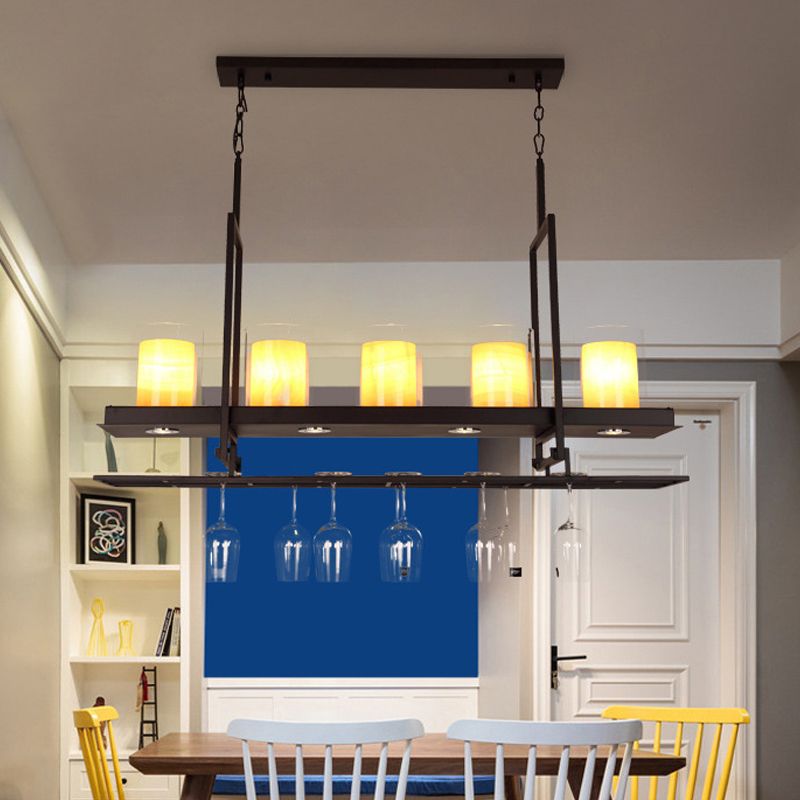 Black 3/5 Lights Island Light Fixture Traditional Clear Glass Cylindrical Pendant Lighting for Dining Room