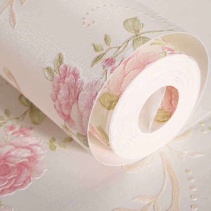 31' x 20.5" European Wallpaper Roll for Girl's Bedroom with 3D Effect Dense Flower Pattern in Natural Color