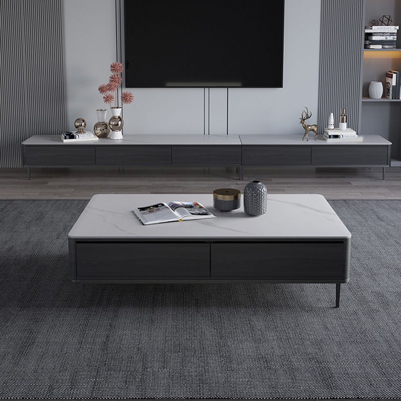 Rectangle Slate Cocktail Table 4 Legs Coffee Table with Drawer