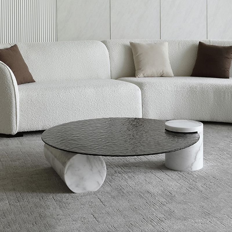 Round Clear Glass Coffee Table2 Legs Base 1 Single Cocktail Table