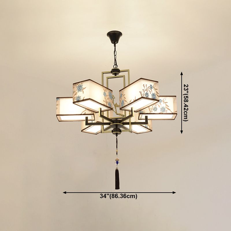 Broderie rustique tissu lustre en suspension d'éclairage pour le salon