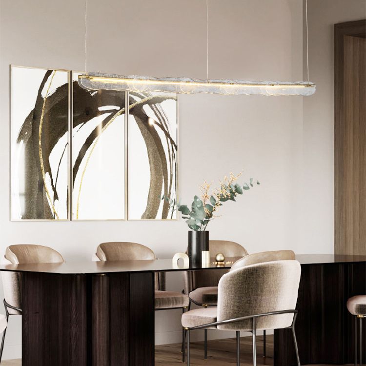 Idee di illuminazione dell'isola lineare moderna lampadario in metallo 1 luce isola luminosa in oro finitura