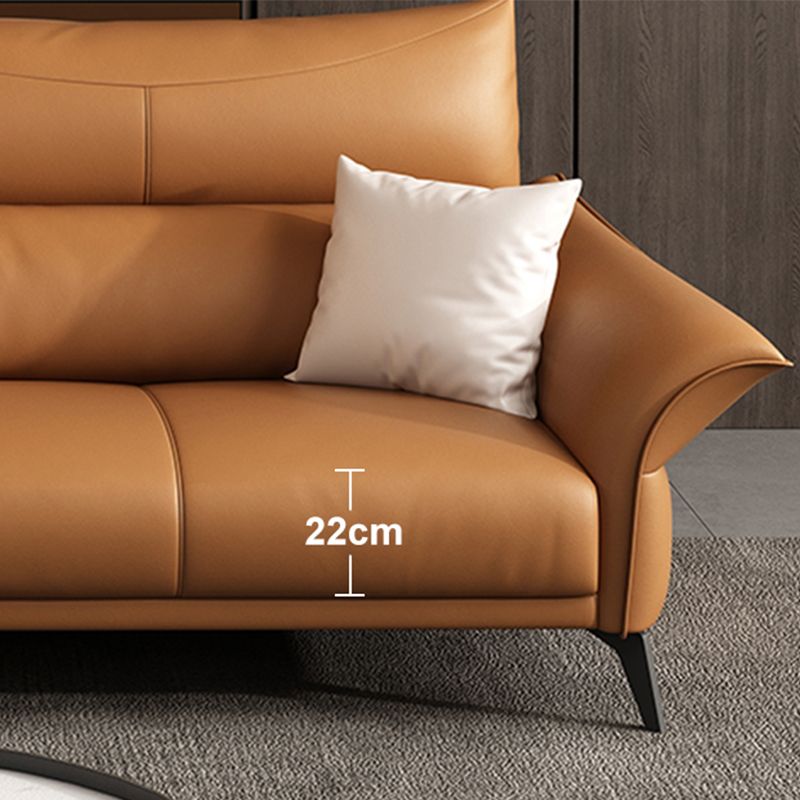 Contemporary Sewn Pillow Back Standard Flared Arm Genuine Leather Sofa