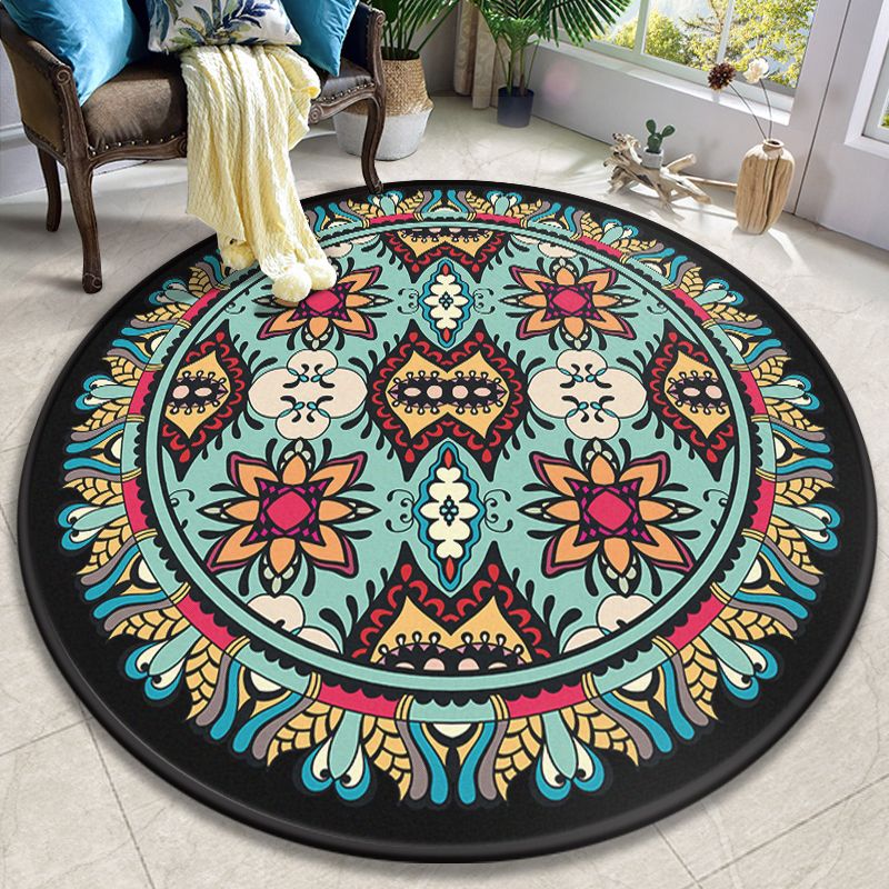 European Moroccan Rug Multi Colored Symmetric Pattern Rug Non-Slip Pet Friendly Machine Washable Rug for Bedroom